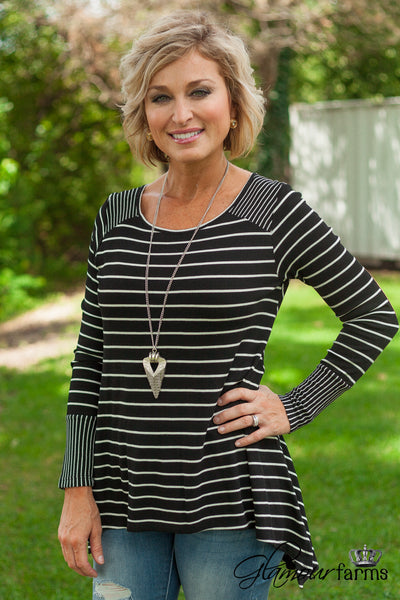 Fall Into Place Striped Top - Black