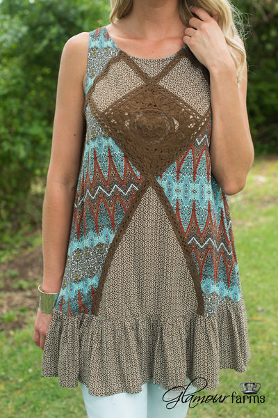 A Sweet Medley Tunic/Dress - Brown/Multi