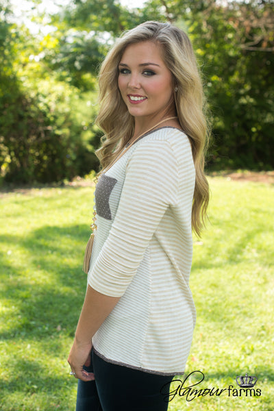 Aberdeen Striped Top - Ivory/Taupe