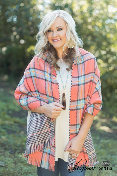 Alistaire Reversible Plaid Scarf - Coral