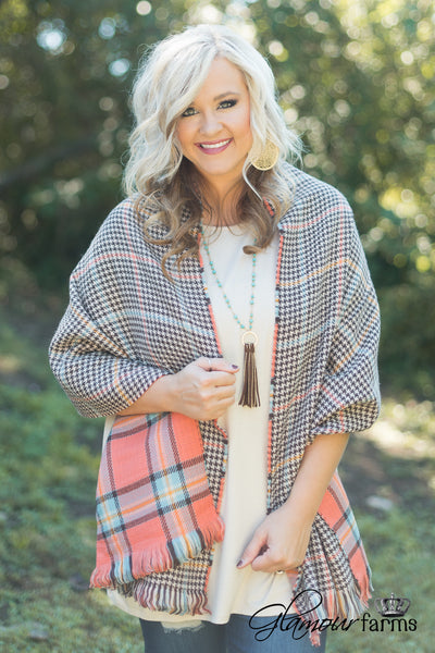 Alistaire Reversible Plaid Scarf - Coral