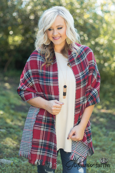 Alistaire Reversible Plaid Scarf - Red