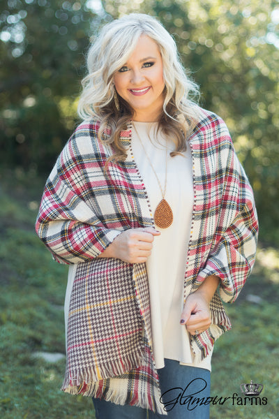 Alistaire Reversible Plaid Scarf - Tan