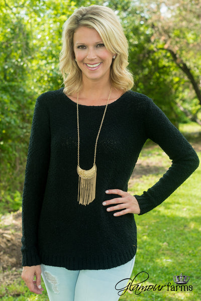 Alyson Lace-Up Sweater - Black