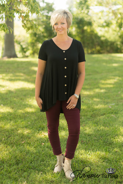 Angela Button Top/Tunic - Black