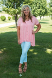 *1 LEFT - 1XL* Curvy| Angela Button Top/Tunic - Light Coral