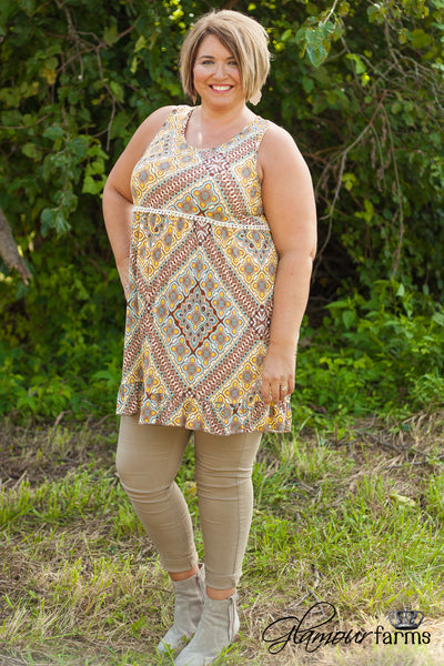 Curvy| Anika Tank Tunic/Dress - Yellow/Multi