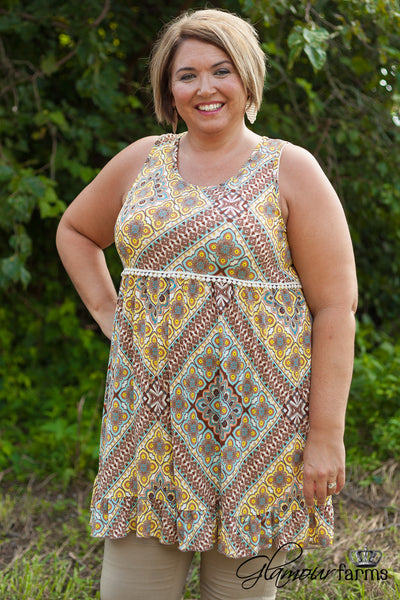 Curvy| Anika Tank Tunic/Dress - Yellow/Multi