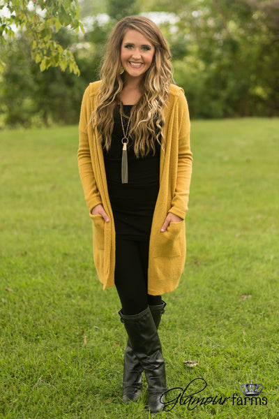 Around The Fire Hooded Cardigan - Mustard