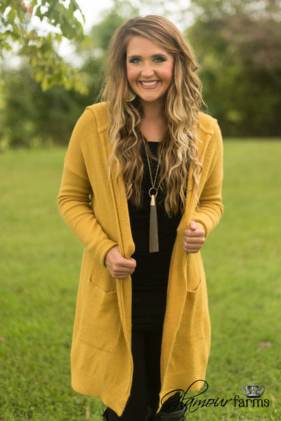 Around The Fire Hooded Cardigan - Mustard