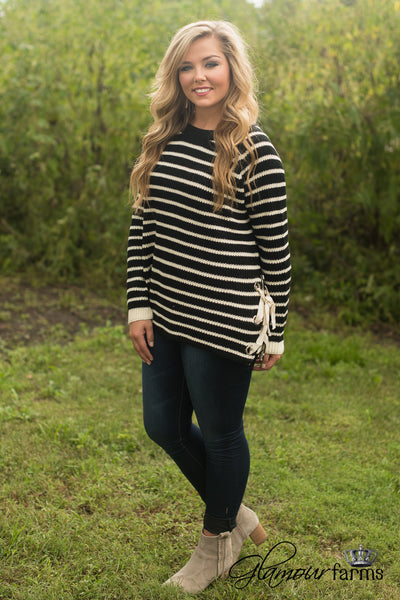 Autumn Days Striped Sweater - Black