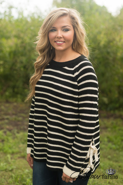 Autumn Days Striped Sweater - Black
