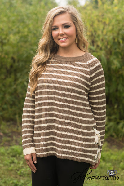 Autumn Days Striped Sweater - Mocha