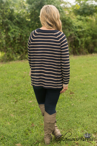 Autumn Days Striped Sweater - Navy