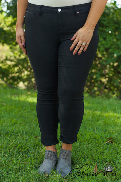 Curvy| Ava Hyper Fleece Skinny - Black