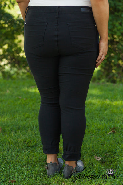 Curvy| Ava Hyper Fleece Skinny - Black