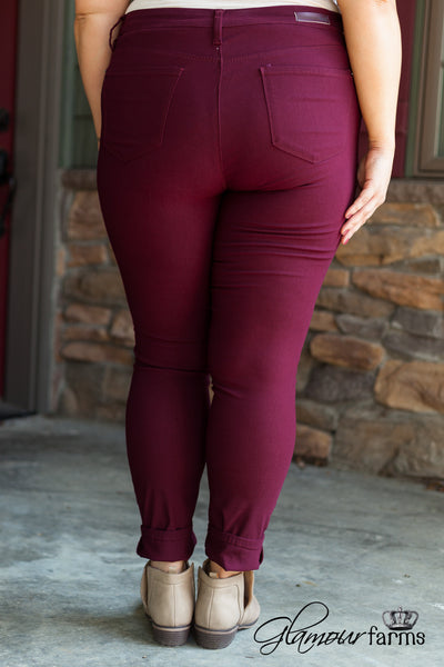Curvy| Ava Hyper Stretch Skinny - Wine