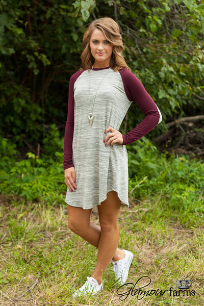 *RESTOCK* Baseball For Days Dress - Gray/Burgundy