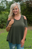 Curvy| Between You And Me Striped Top - Olive/Black