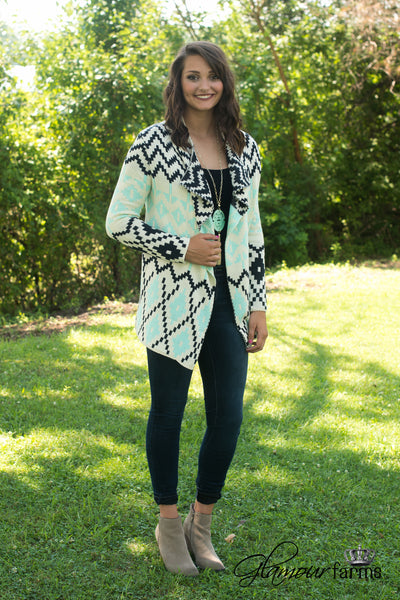 Break Of Dawn Cardigan - Mint/Navy