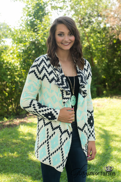 Break Of Dawn Cardigan - Mint/Navy