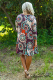Curvy| Carson 3/4 Sleeve Print Tunic/Dress - Burgundy/Mint