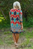 Curvy| Carson 3/4 Sleeve Print Tunic/Dress - Red