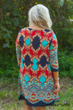 Curvy| Carson 3/4 Sleeve Print Tunic/Dress - Red