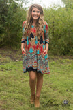 Carson 3/4 Sleeve Print Tunic/Dress - Red