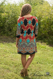 Carson 3/4 Sleeve Print Tunic/Dress - Red