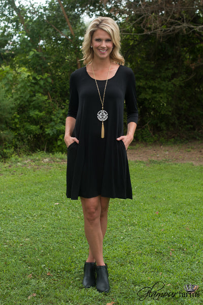 Carson 3/4 Sleeve Tunic/Dress - Black