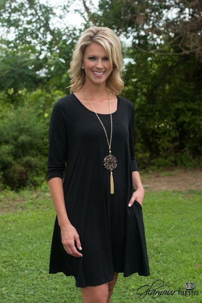 Carson 3/4 Sleeve Tunic/Dress - Black