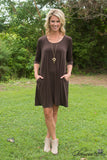 Carson 3/4 Sleeve Tunic/Dress - Dark Brown