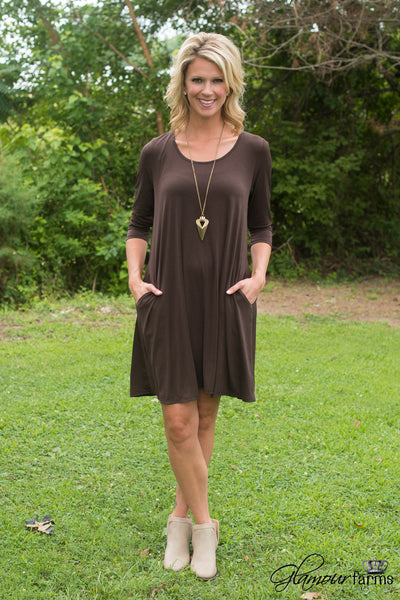Carson 3/4 Sleeve Tunic/Dress - Dark Brown