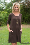 Carson 3/4 Sleeve Tunic/Dress - Dark Brown