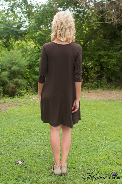 Carson 3/4 Sleeve Tunic/Dress - Dark Brown