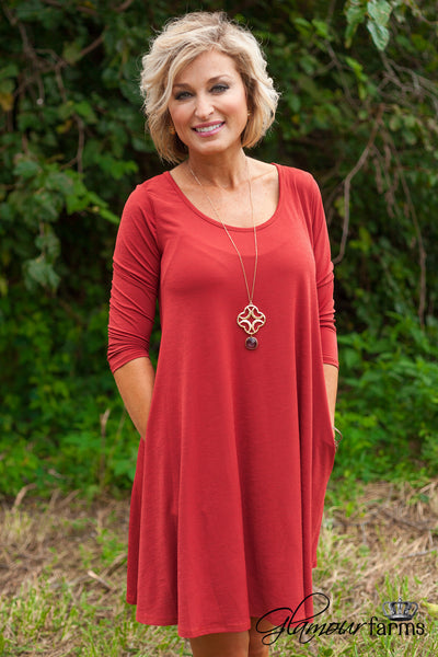 Carson 3/4 Sleeve Tunic/Dress - Rust
