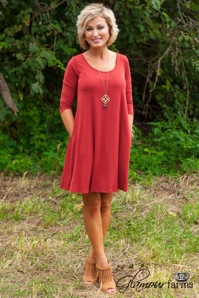 Carson 3/4 Sleeve Tunic/Dress - Rust