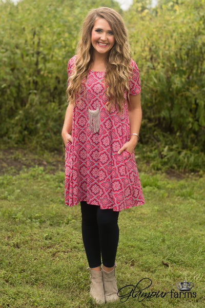 Carson Print Tunic/Dress - Dark Fuchsia