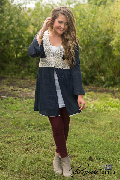 Catalina Lace Cardigan - Navy
