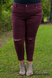 Curvy| Catherine Rolled Cuff Ankle Jean - Burgundy
