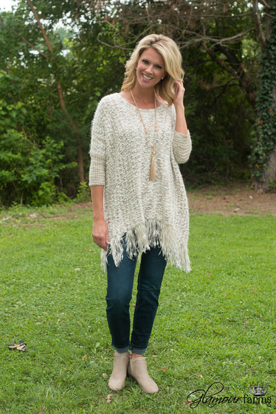 Charlie Fringe Sweater - Mocha/Ivory