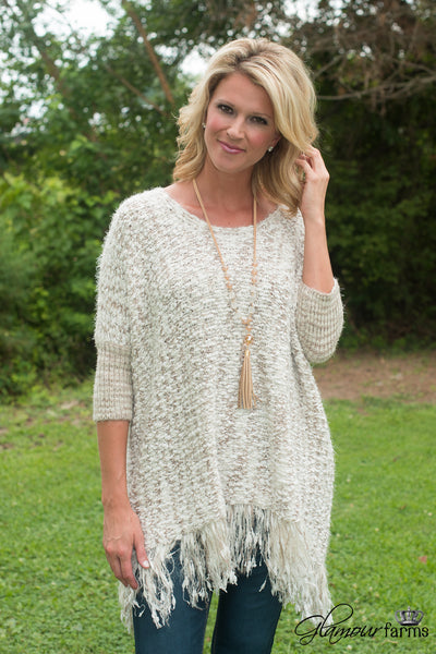 Charlie Fringe Sweater - Mocha/Ivory