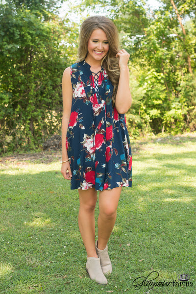 Claryville Floral Dress - Navy