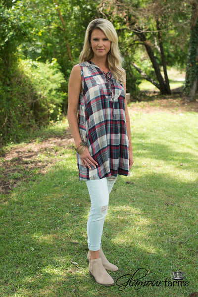 Claryville Plaid Tunic/Dress - Navy