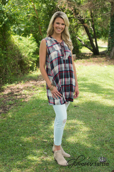 Claryville Plaid Tunic/Dress - Navy