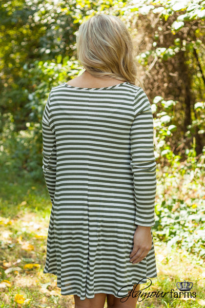 Covington Striped Tunic/Dress - Olive/Ivory