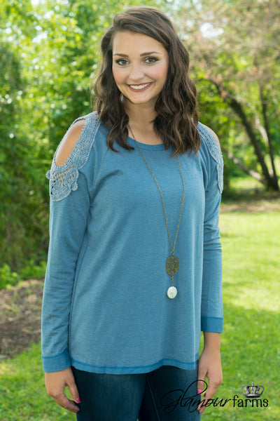 Dawson Cold-Shoulder Top - Heather Blue