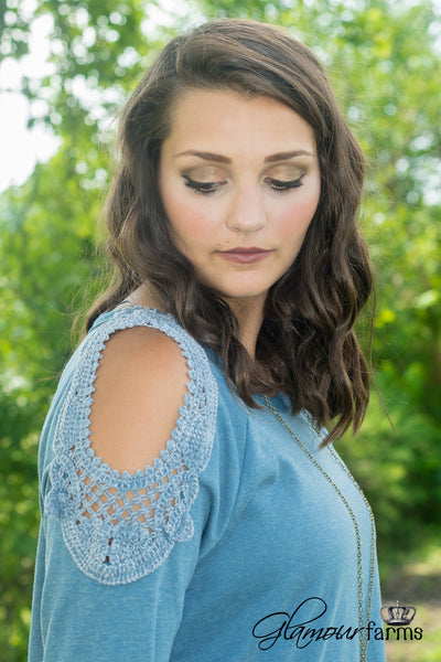 Dawson Cold-Shoulder Top - Heather Blue