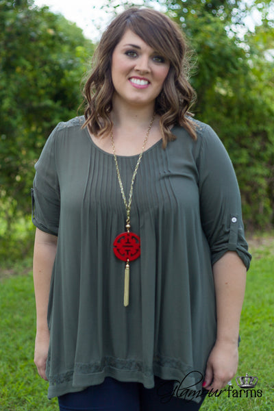 Curvy| Day Dream In Lace Top - Olive